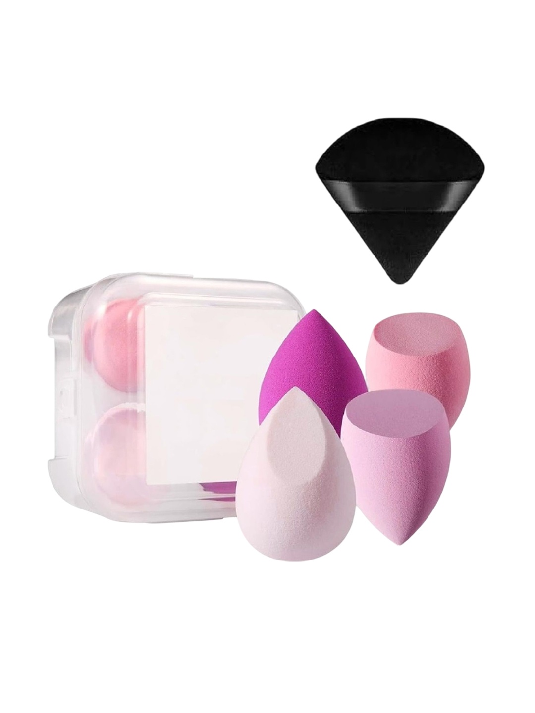 

Facejewel Set Of 4 Blender Sponge, Soft Egg Shaped Puff With Triangle Puff, Pink