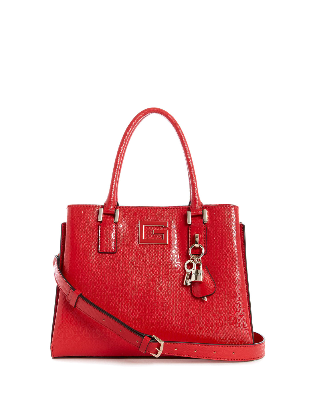 

GUESS Printed PU Shopper Satchel with Quilted, Red