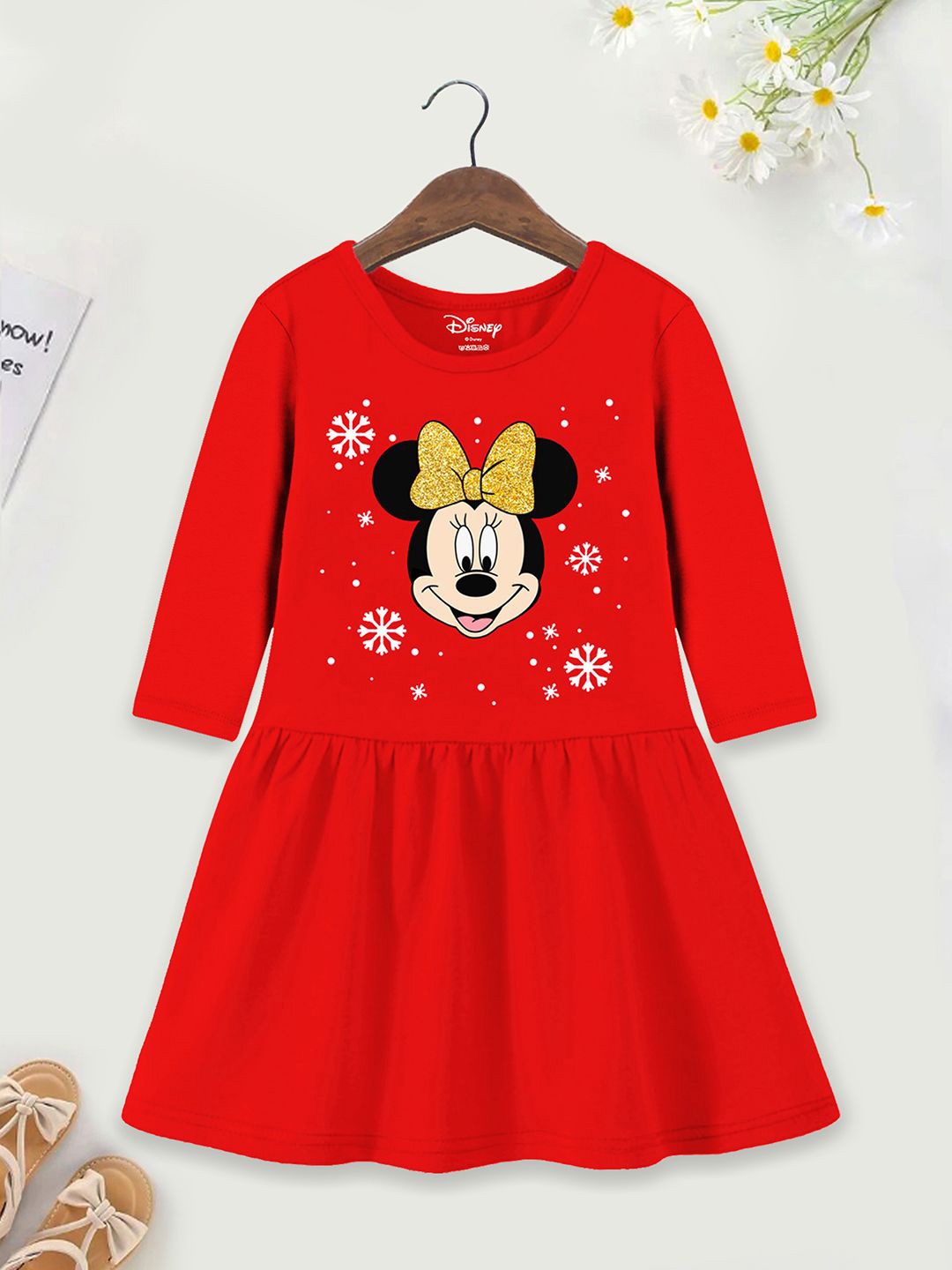 

Disney By Miss and Chief Girls Graphic Printed Fit & Flare Dress, Red