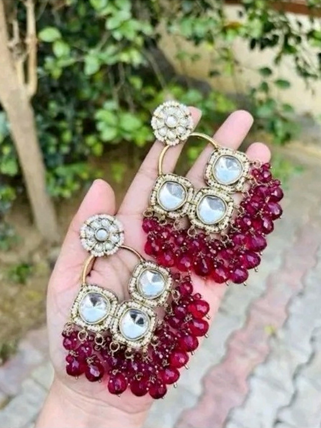 

TANLOOMS Floral Chandbalis Earrings, Pink