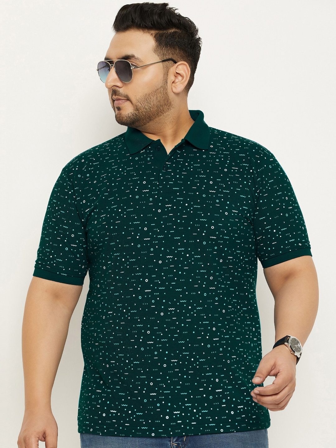 

MXN Men Plus Size Conversational Printed Polo Collar Cotton T-shirt, Green