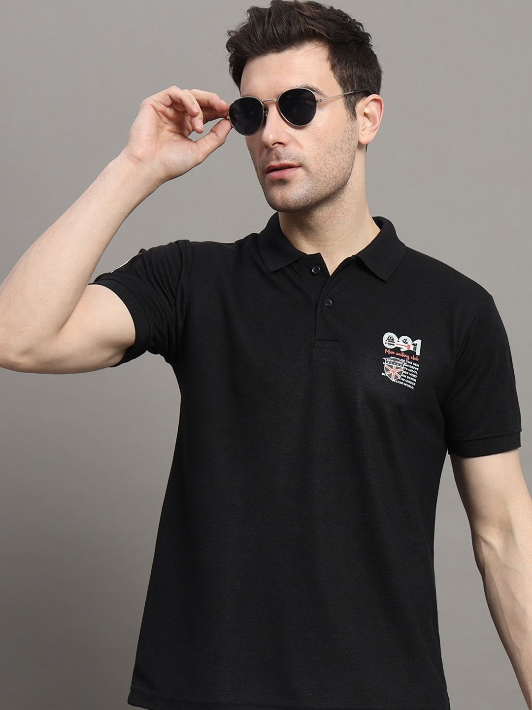 

MXN Men Solid Polo Collar Cotton T-shirt, Black