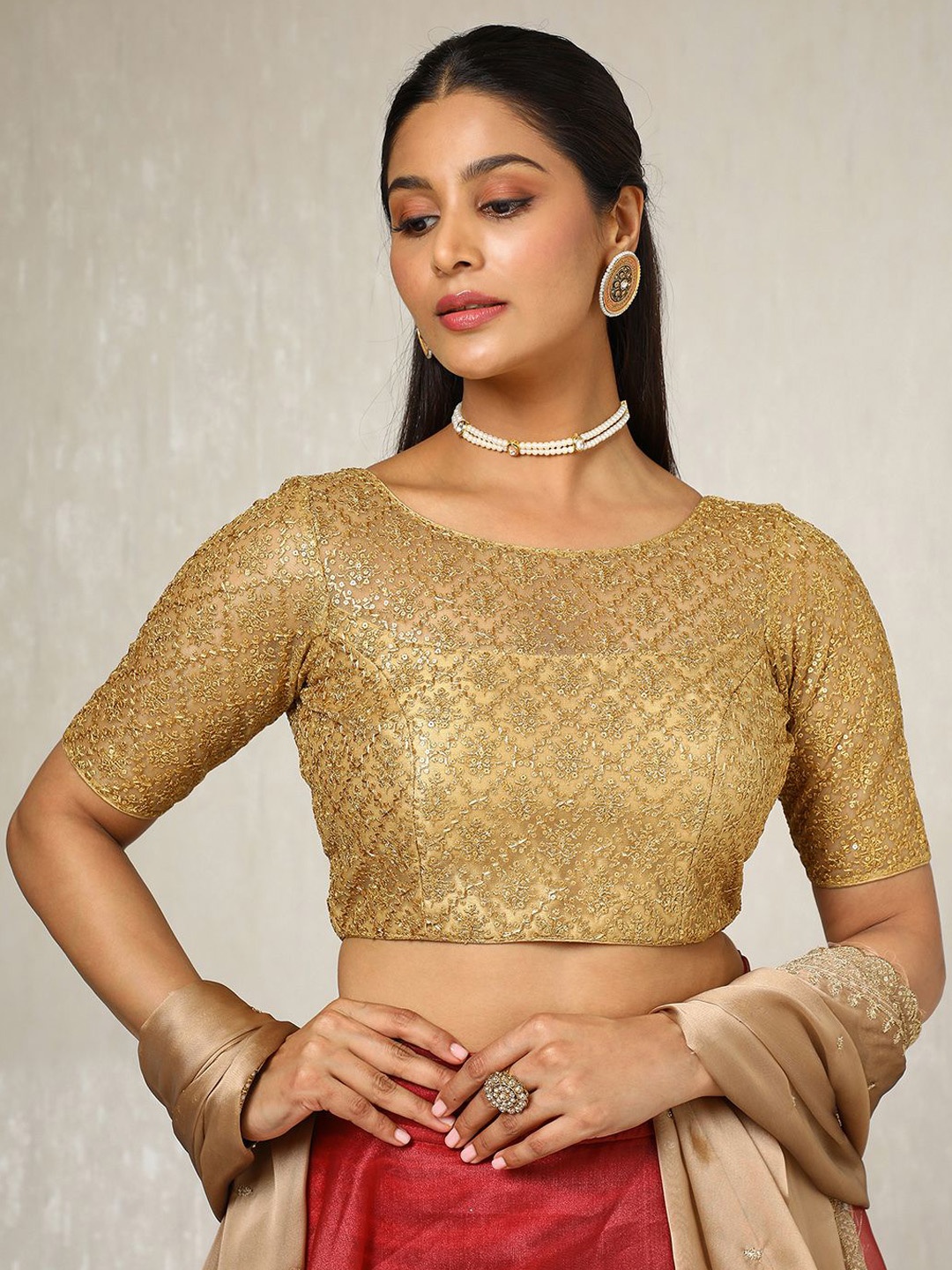

Soch Women Embellished Saree Blouse With Sequins, Gold