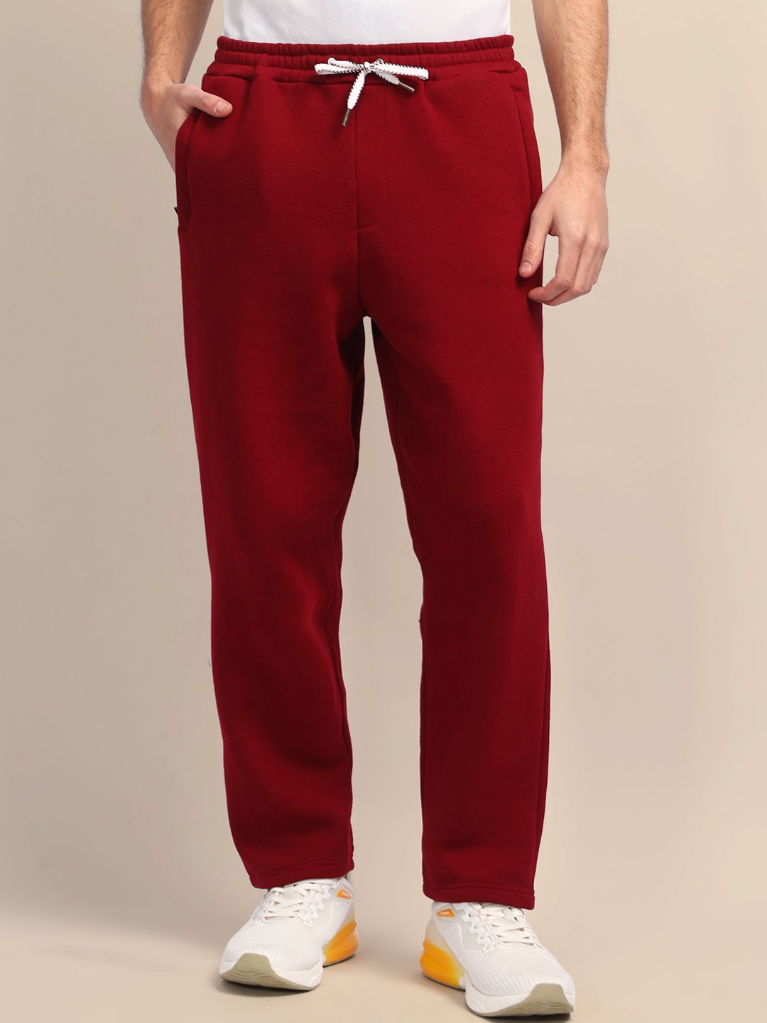 

AMSWAN Men Cotton Mid-Rise Track Pants, Maroon