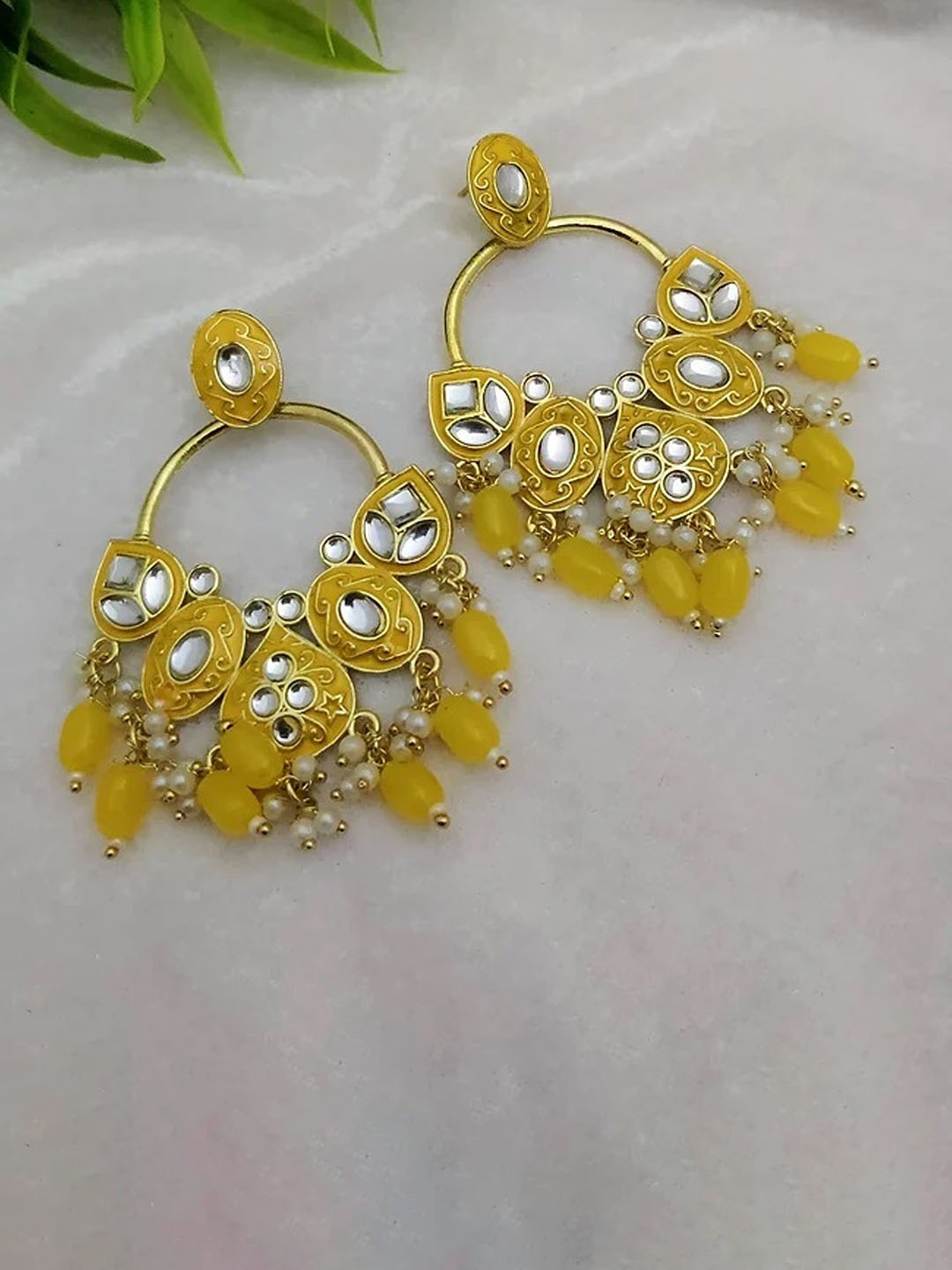

TANLOOMS Oval Chandbalis Earrings, Yellow