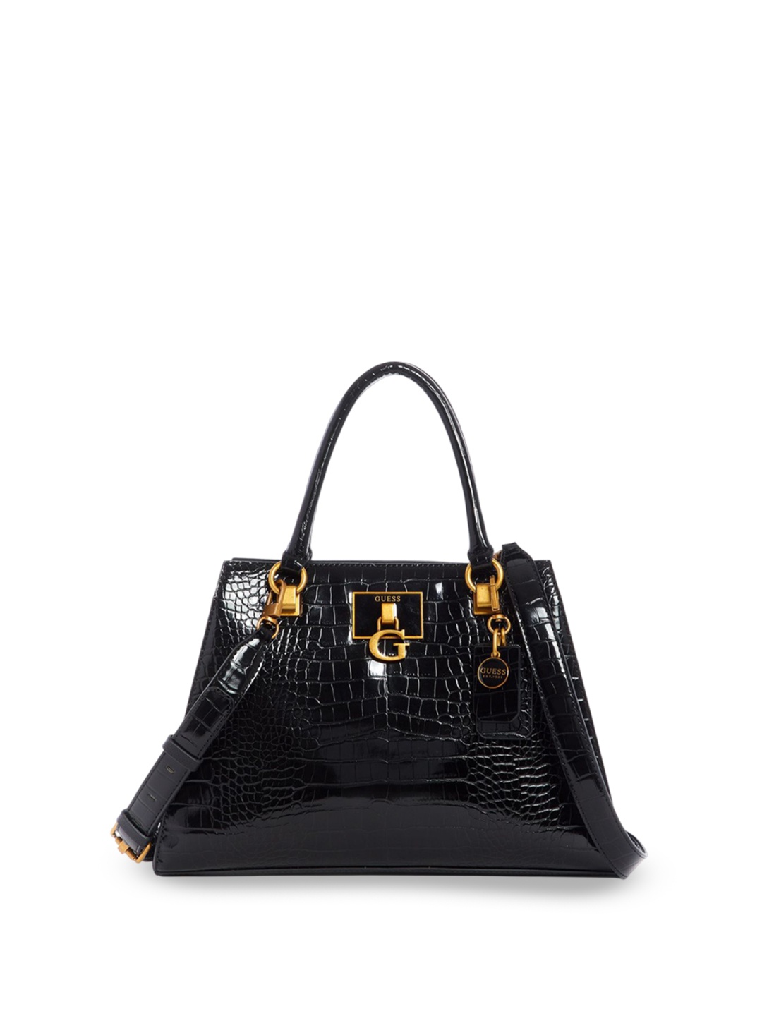 

GUESS Textured PU Structured Satchel with Tasselled, Black