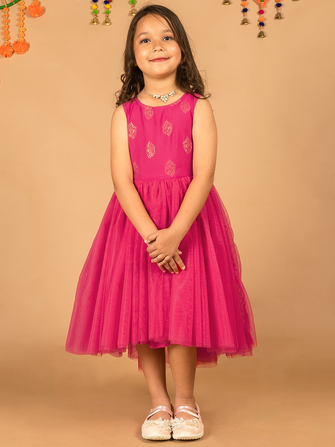 

KASYA Girls Floral Printed A-Line Sleeveless Dress, Pink