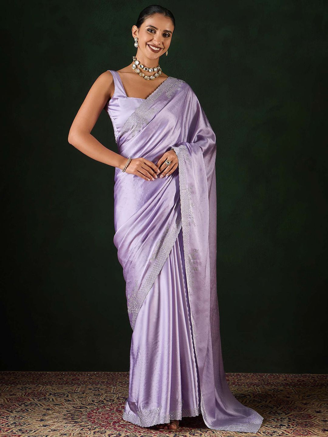 

Sangria Embellished Party Wear Saree With Unstitched Blouse, Lavender