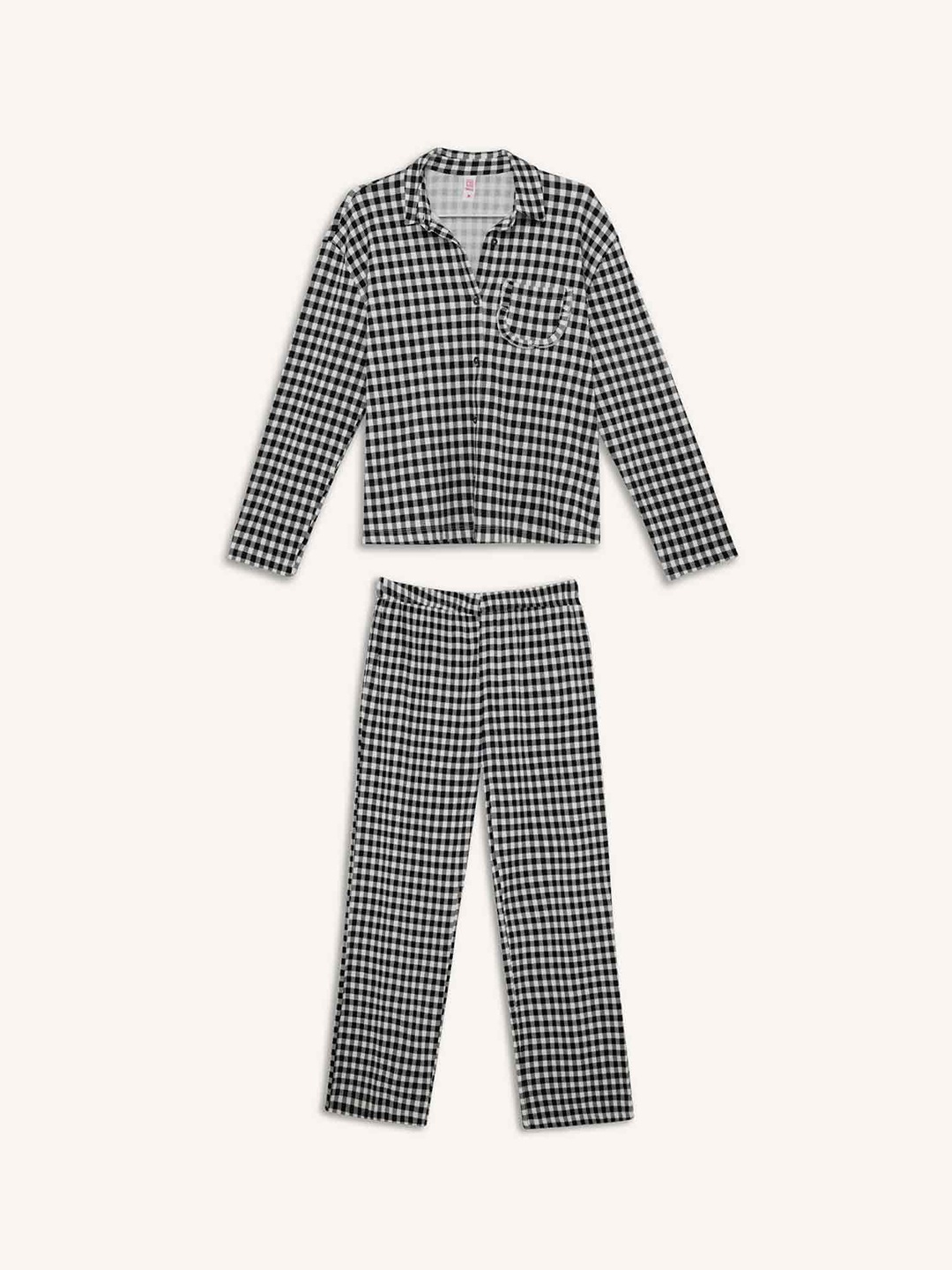 

DeFacto Checked Long Sleeves Pure Cotton Shirt With Pyjama, Black