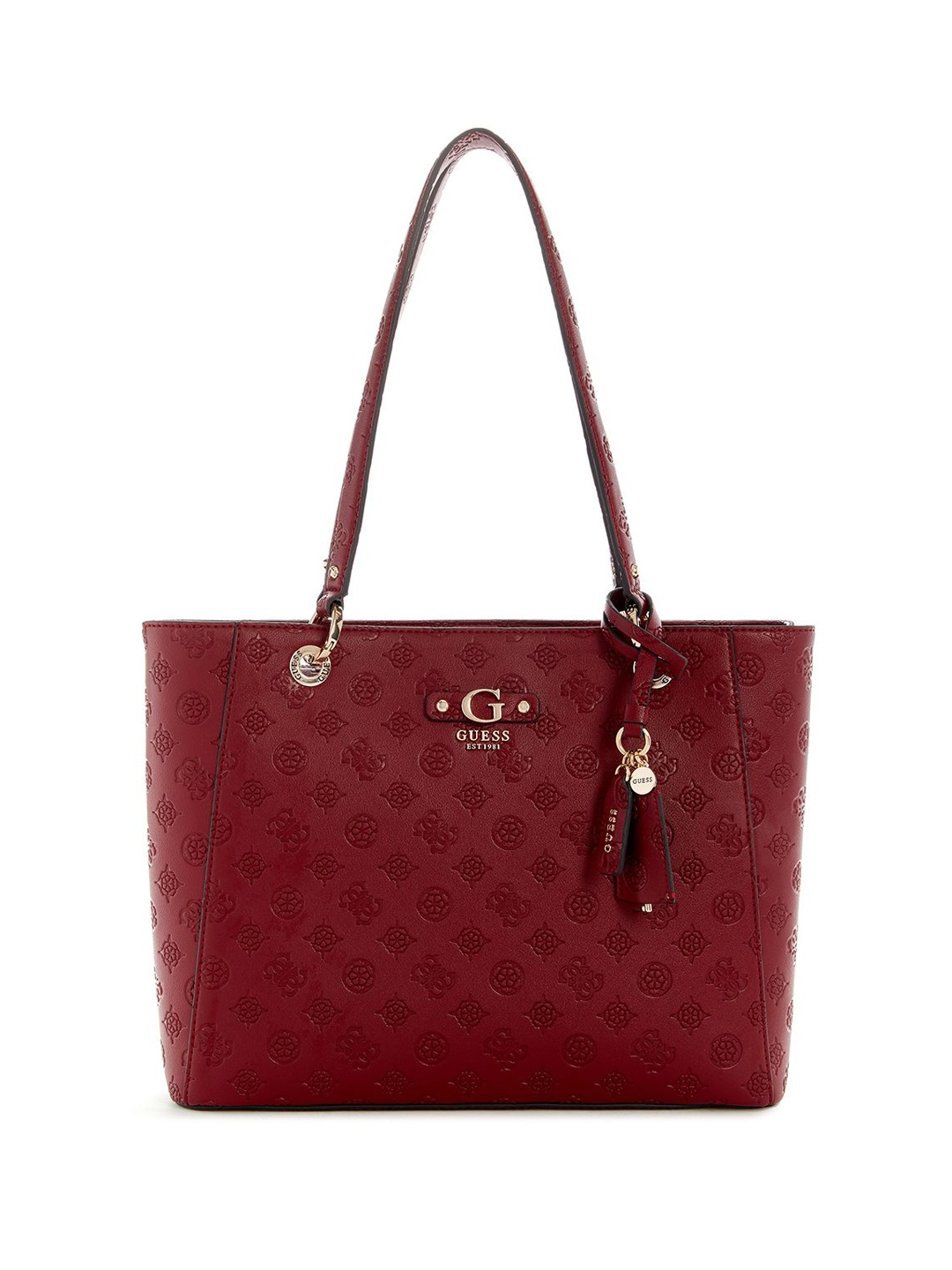 

GUESS Printed PU Structured Tote Bag with Quilted, Red