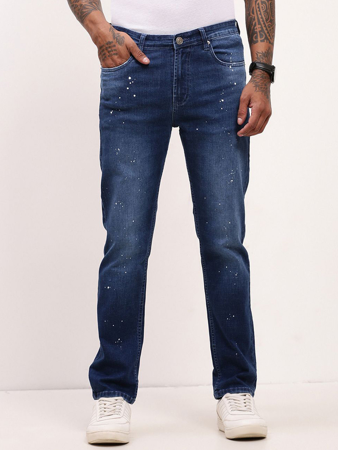

SHOWOFF Men Comfort Straight Fit Low-Rise Light Fade Acid Wash Stretchable Jeans, Blue