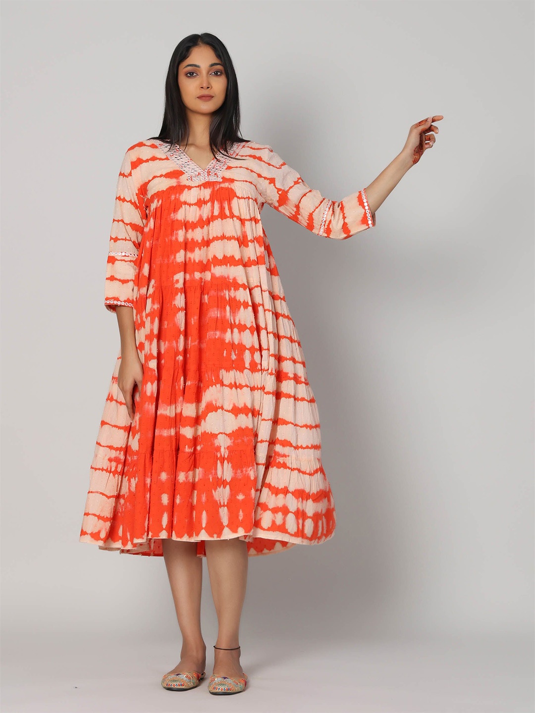 

Hassu's Tie and Dye Empire Midi Dress, Orange