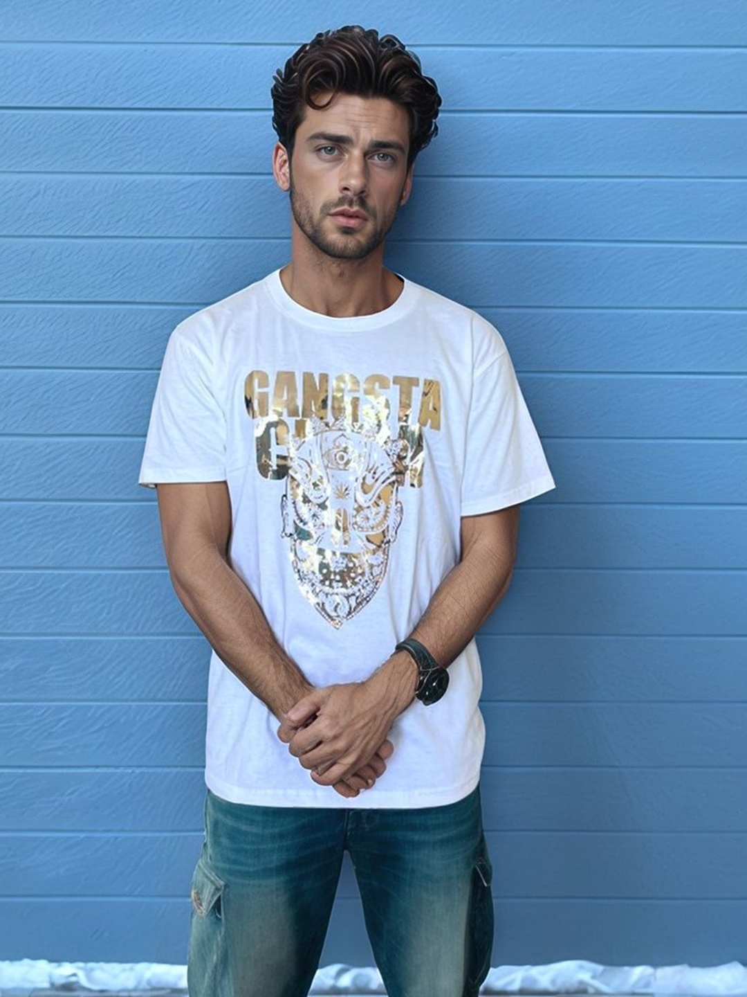 

Bucciato Private Limited Men Graphic Printed Round Neck Cotton T-shirt, White