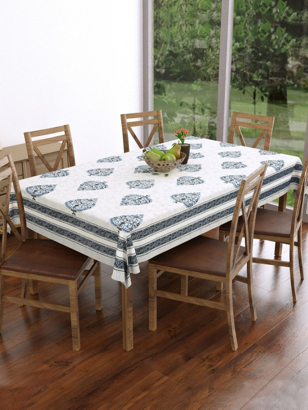 

Myntra Elegant Homes White Motifs Printed Rectangular Shaped Cotton 6-Seater Table Cover