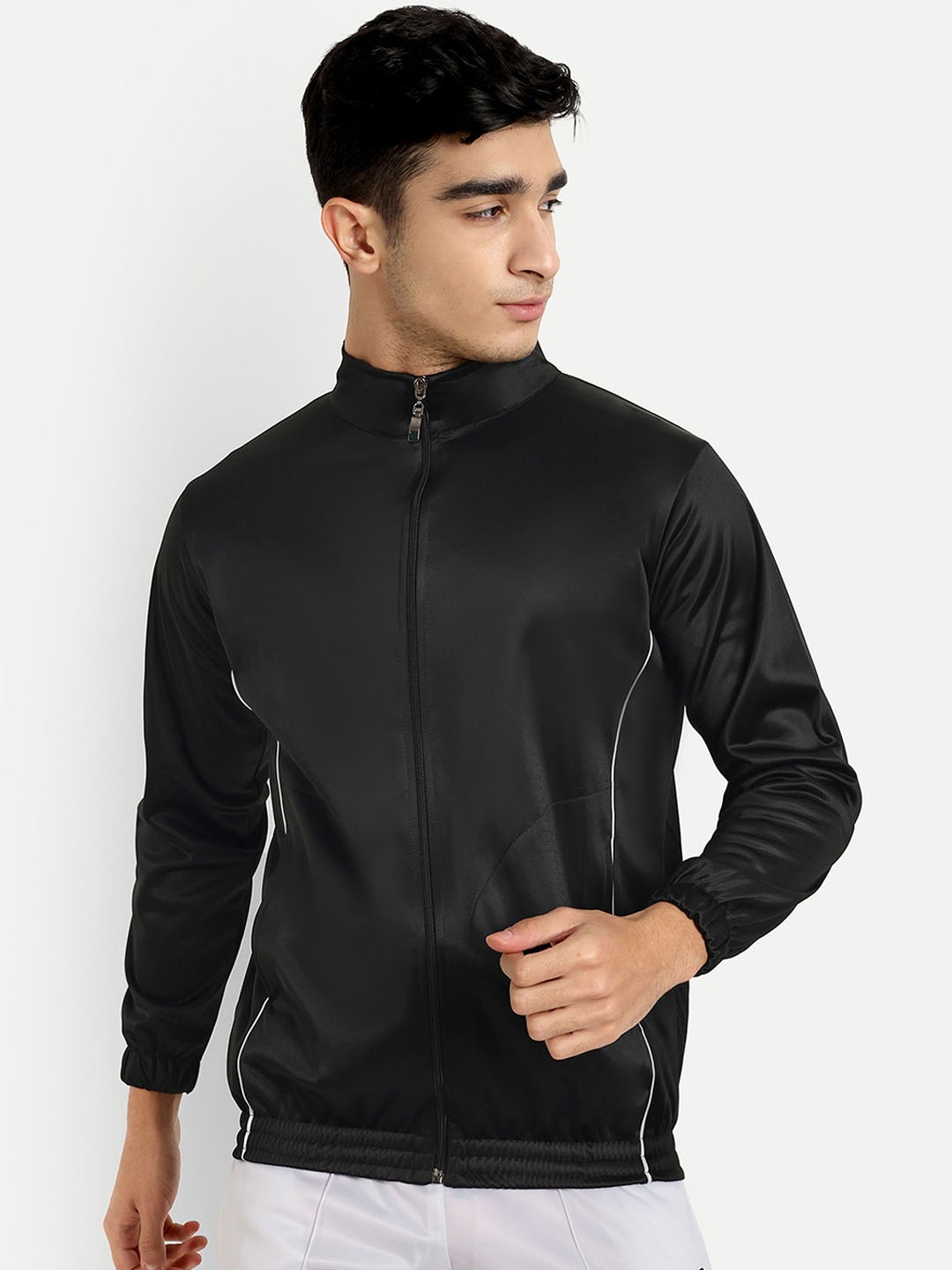 

Metronaut Men Mock Collar Solid Sports Lightweight Bomber Jacket, Black