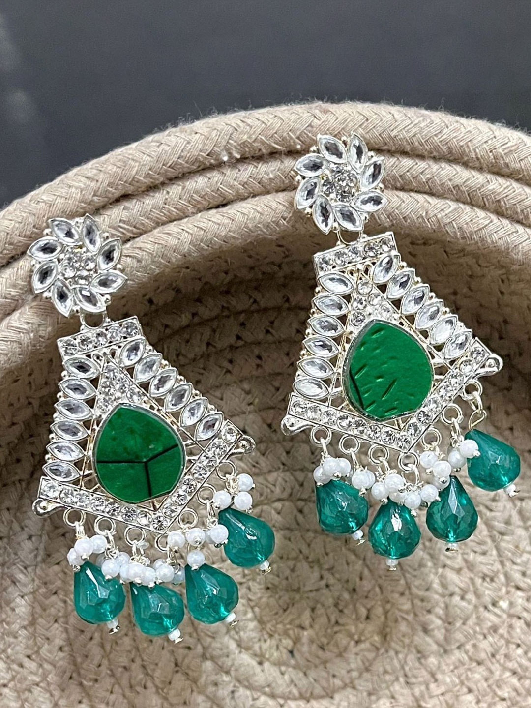 

TANLOOMS Triangular Drop Earrings, Green