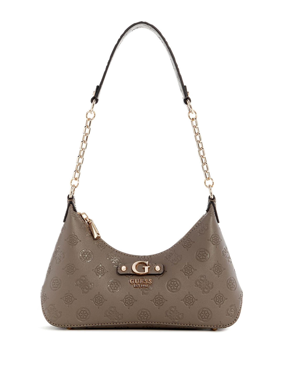 

GUESS Printed PU Structured Shoulder Bag with Cut Work, Taupe