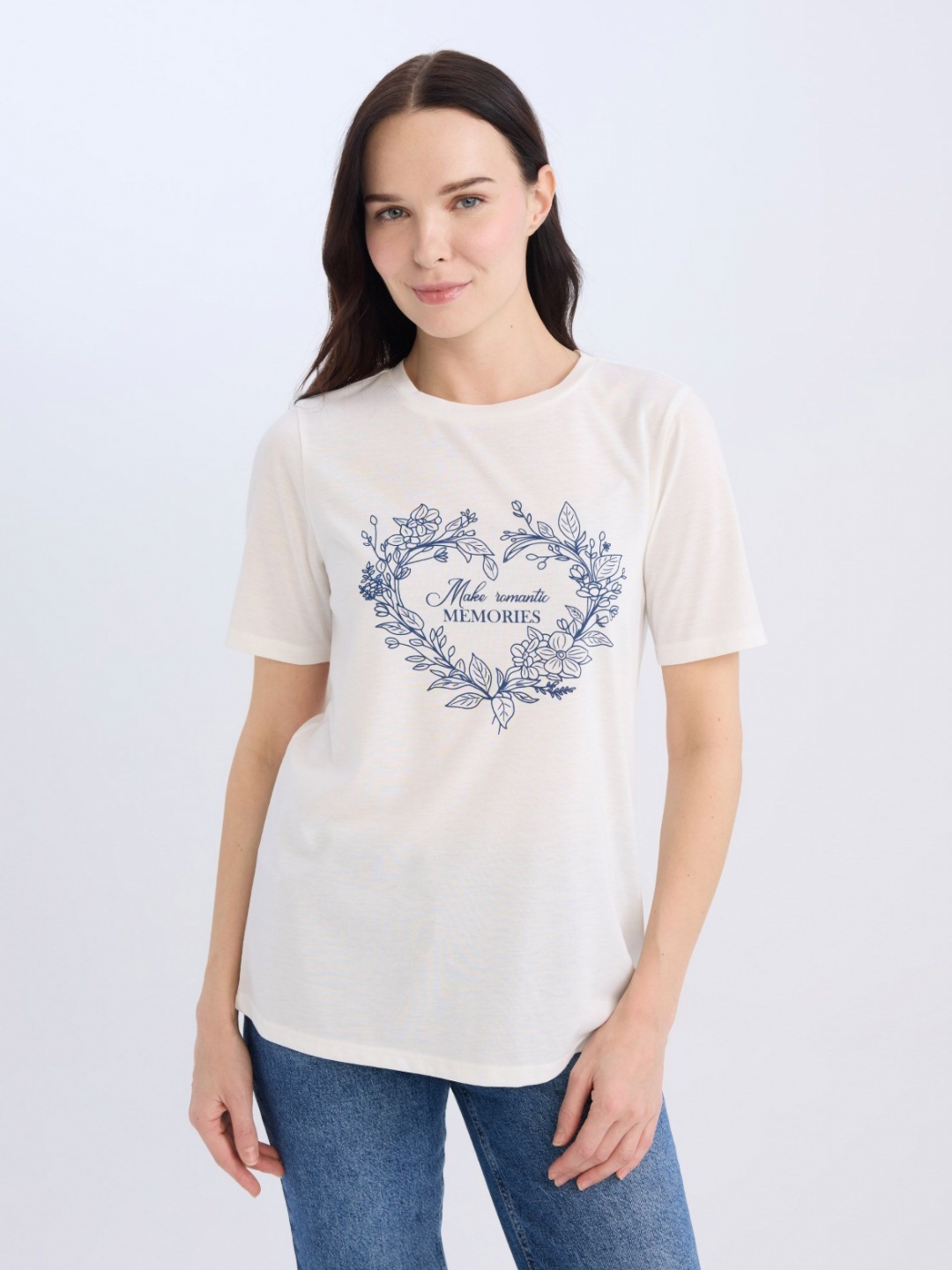 

DeFacto Women Floral Printed Round Neck T-shirt, Beige