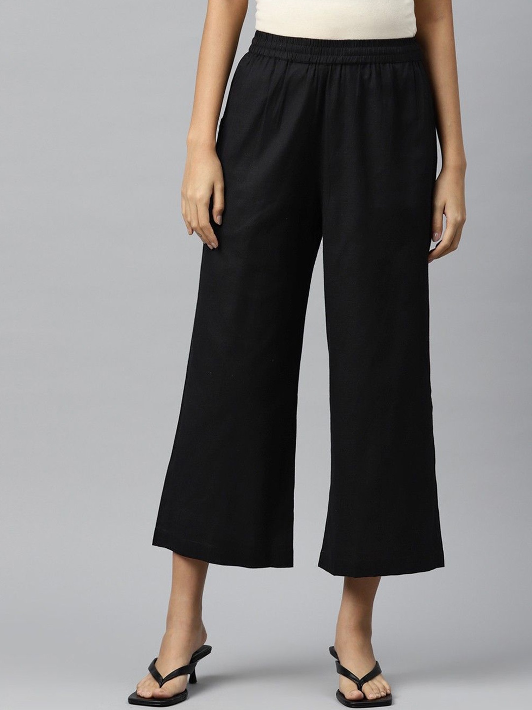 

JONAYA Cotton Mid Rise Culottes Trousers, Black