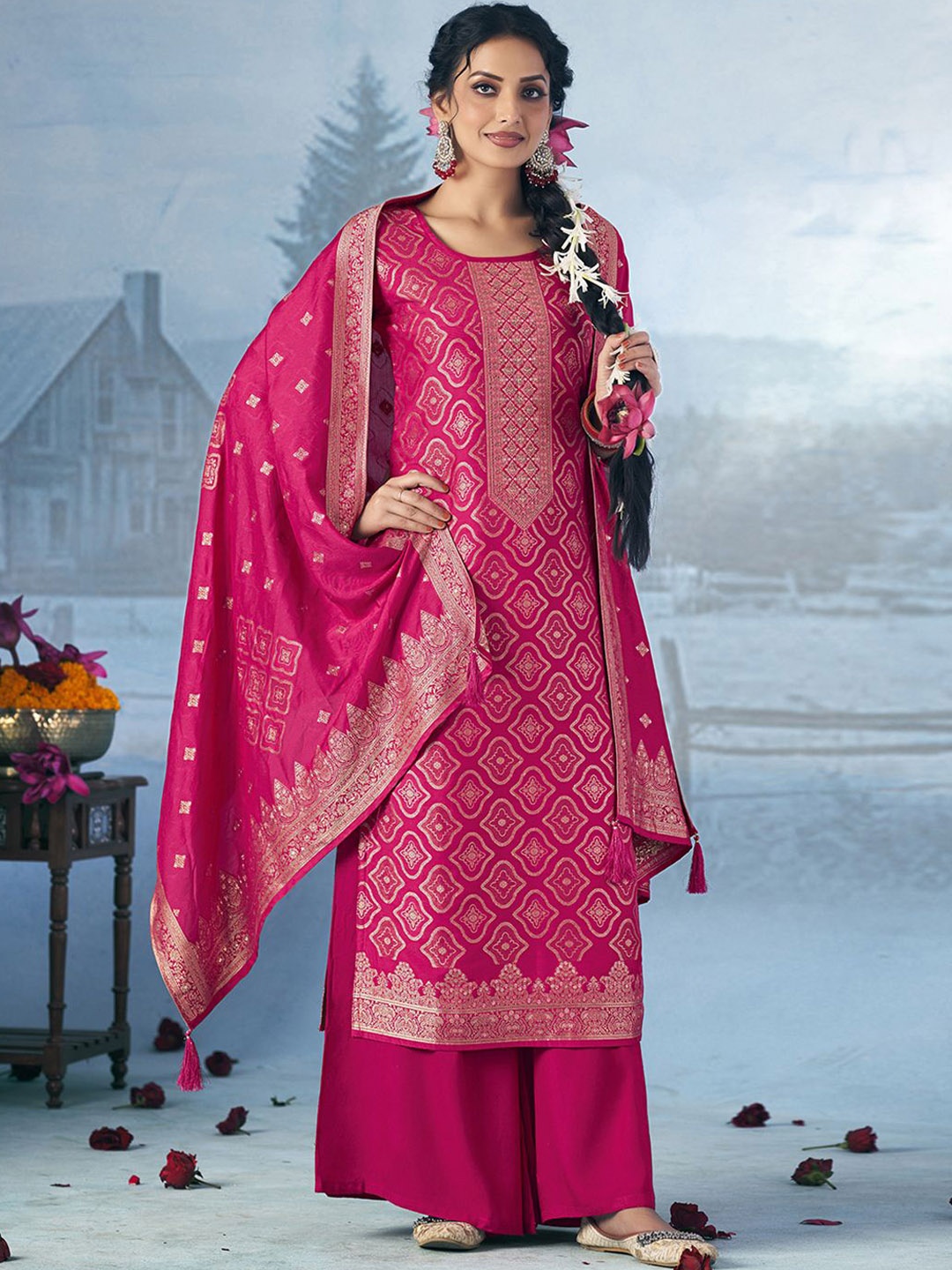 

Anouk Unstitched Dress Material, Magenta