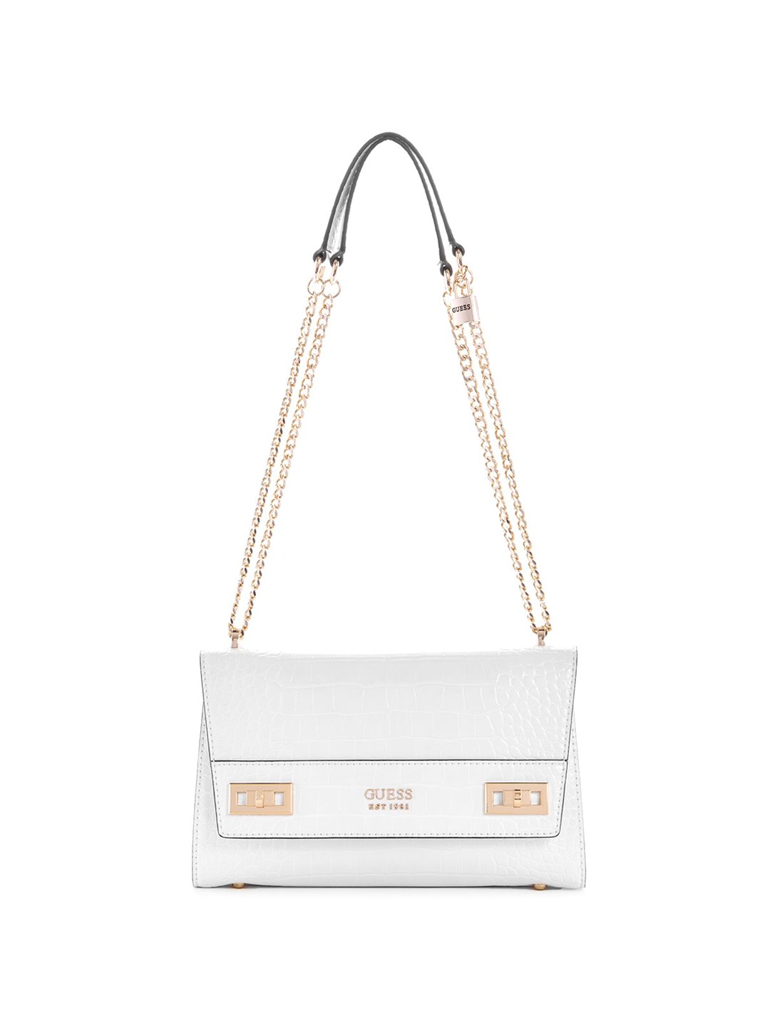 

GUESS Textured PU Structured Shoulder Bag with Cut Work, White