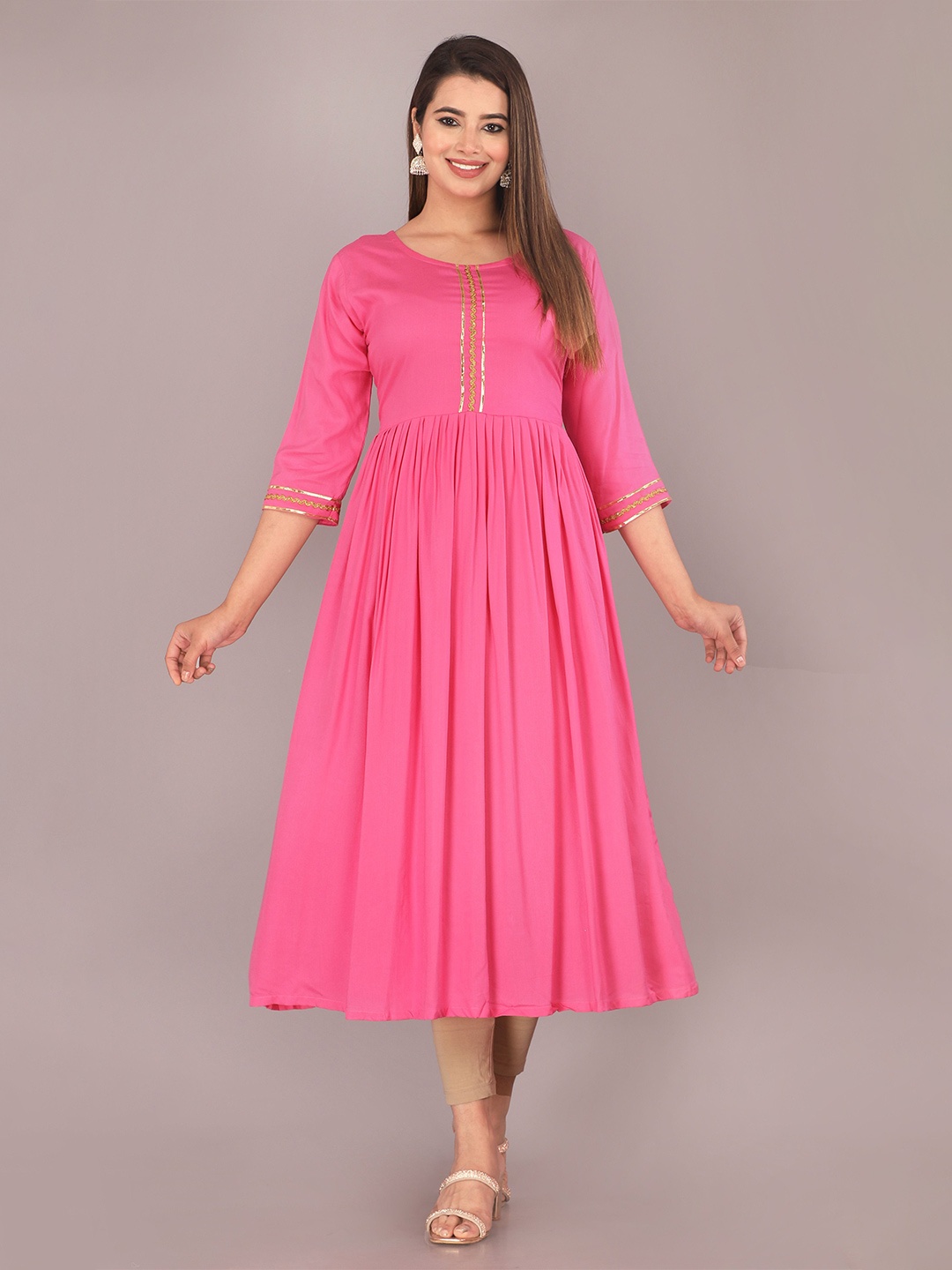 

Mahiras Comfort Fit And Flare Gathered or Pleated Ethnic dress, Pink