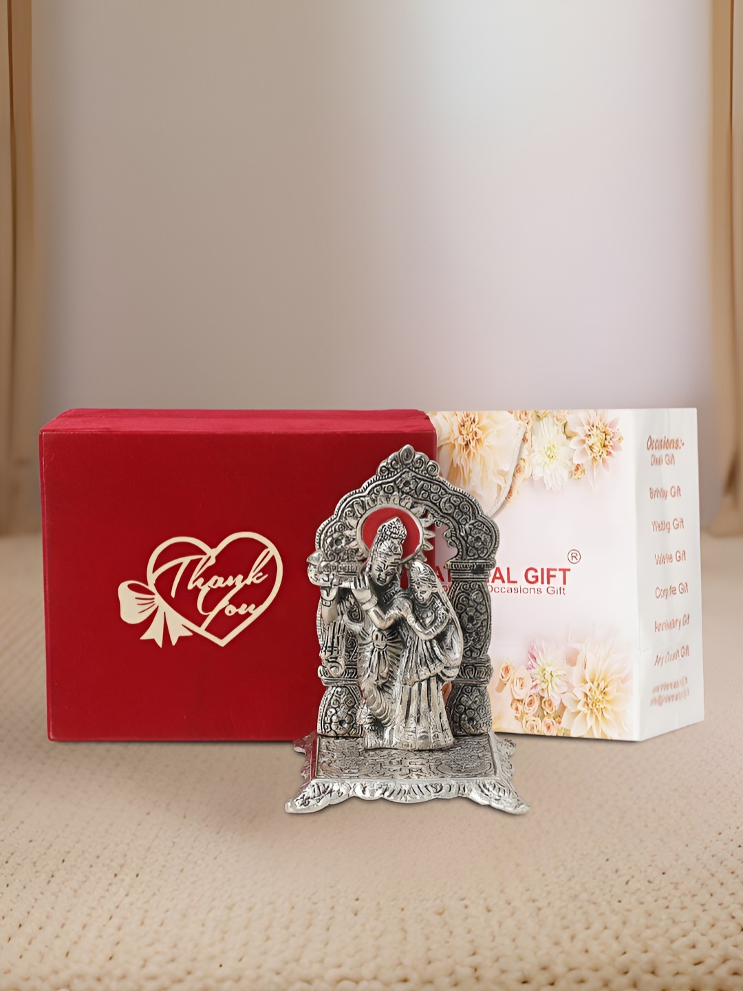 

INTERNATIONAL GIFT Silver-Toned Krishna Radha Religious Idol Showpiece