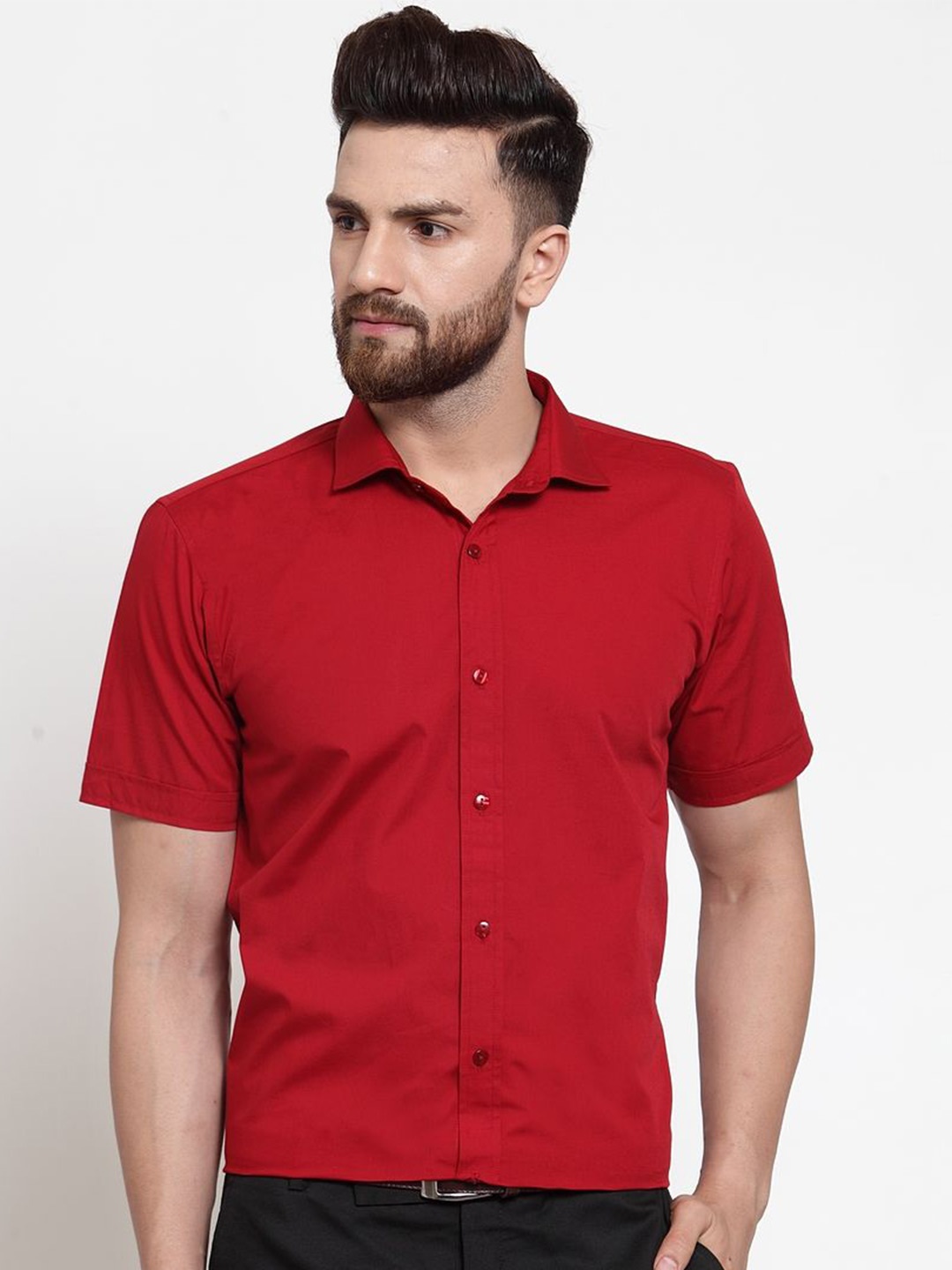 

Moda Rapido Men India Slim Fit Spread Collar Solid Cotton Formal Shirt, Red