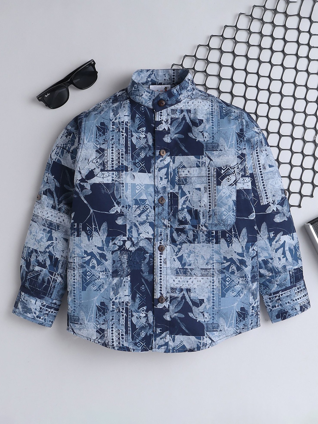 

BAATCHEET Boys Opaque Printed Party Shirt, Blue