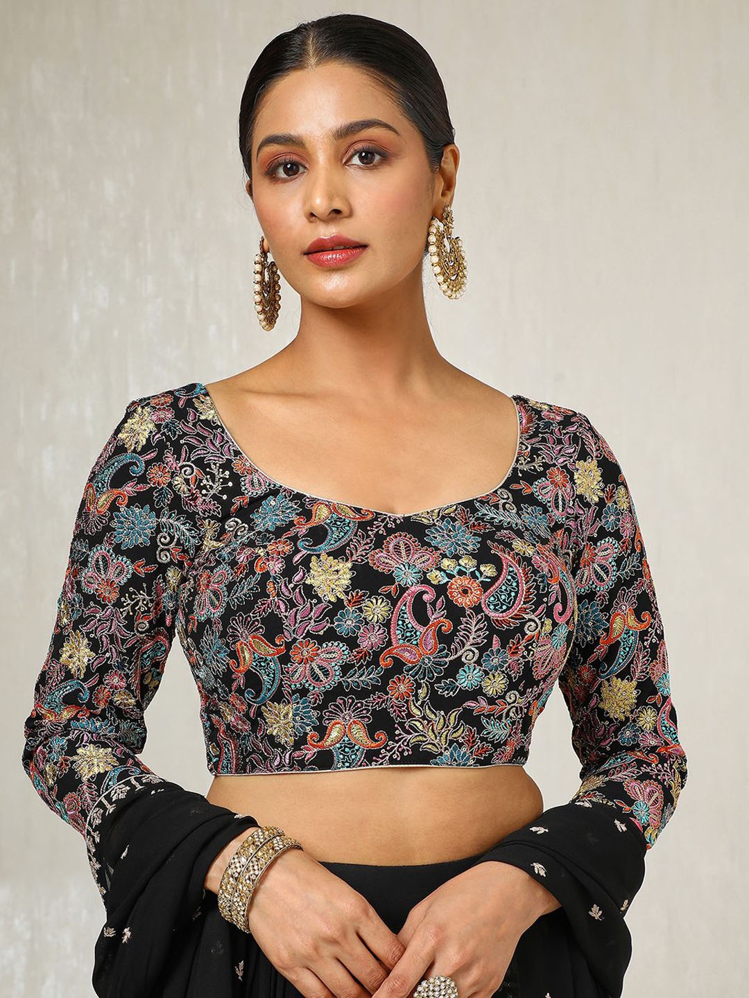 

Soch Women Embroidered Sweetheart Neck Padded Saree Blouse With Sequins, Black