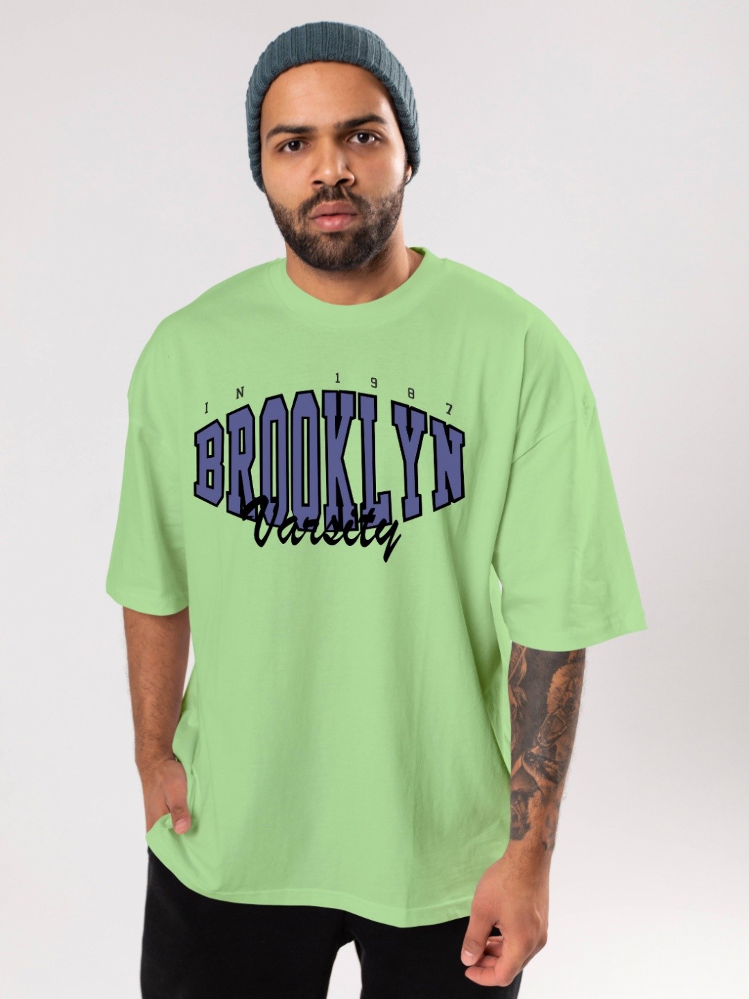 

FLYIND VOGUE OUTFIT Men Bio Finish Typography Printed Round Neck Cotton Oversized T-shirt, Green