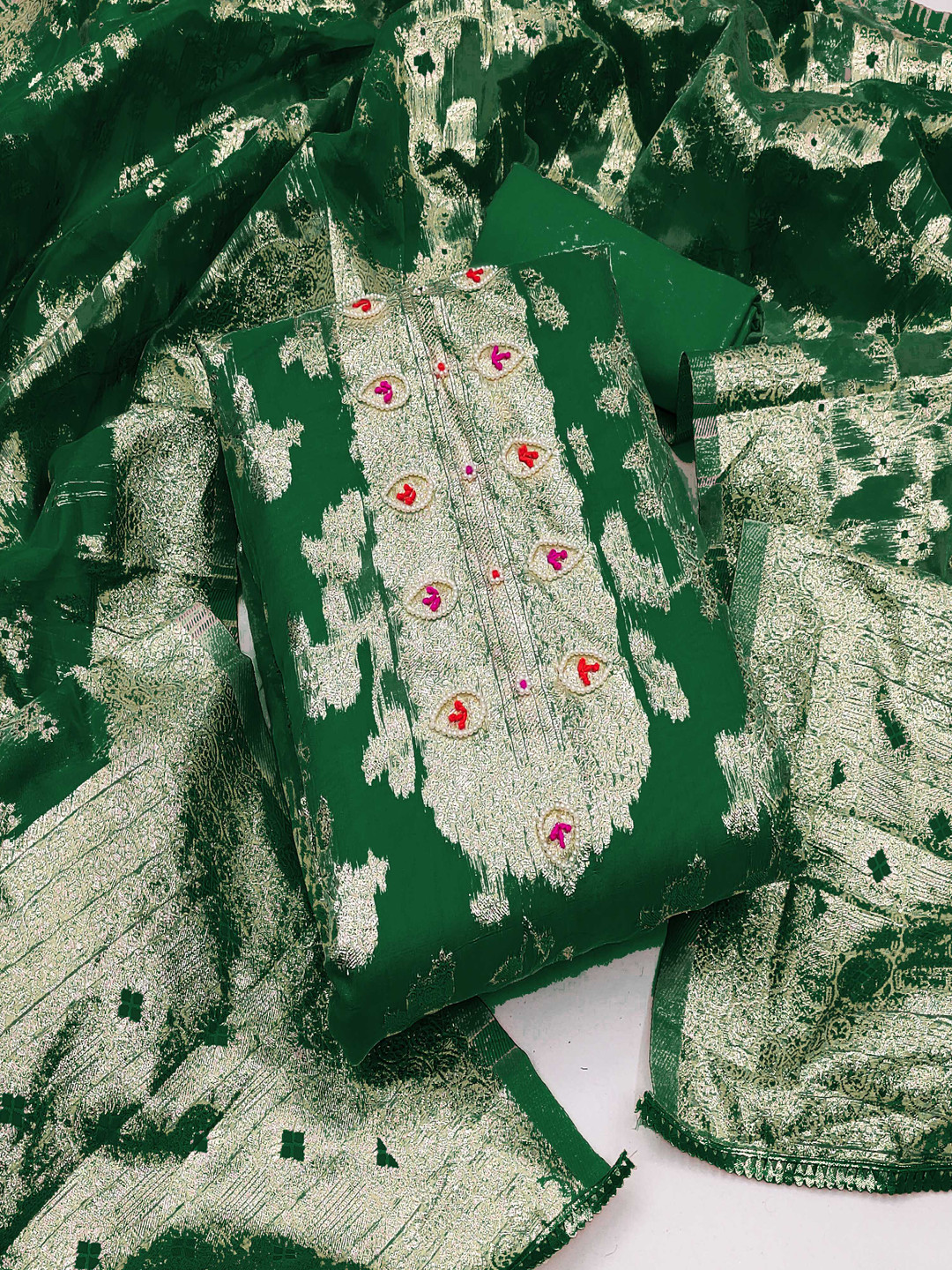 

Blissta Floral Woven Organza Unstitched Dress Material, Green