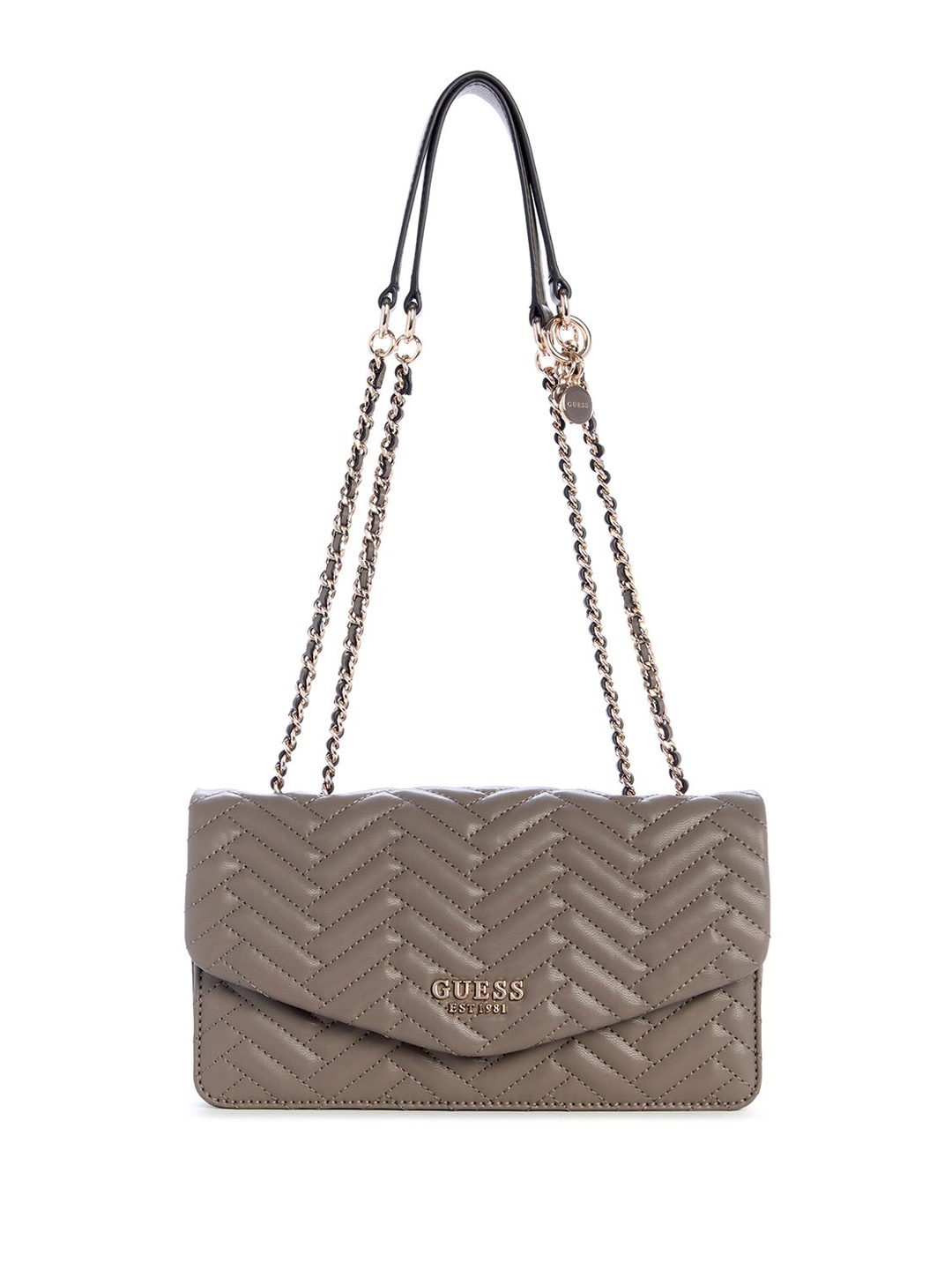 

GUESS Textured PU Bucket Shoulder Bag with Quilted, Taupe