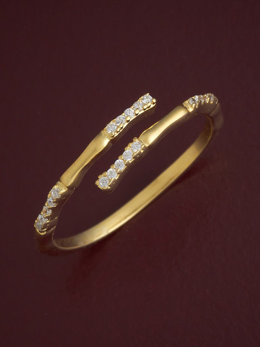 

Kushal's Fashion Jewellery Sterling Silver Gold-Plated CZ Studded Temple Finger Ring