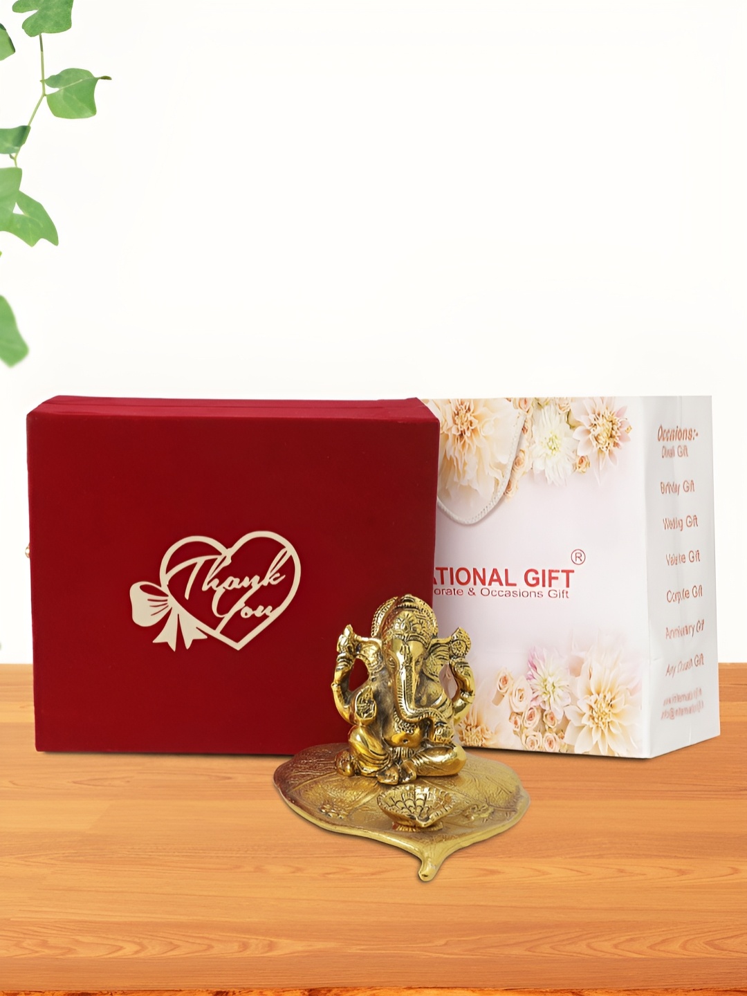 

INTERNATIONAL GIFT Gold-Toned Lord Patta Ganesh Religious Idol Showpiece
