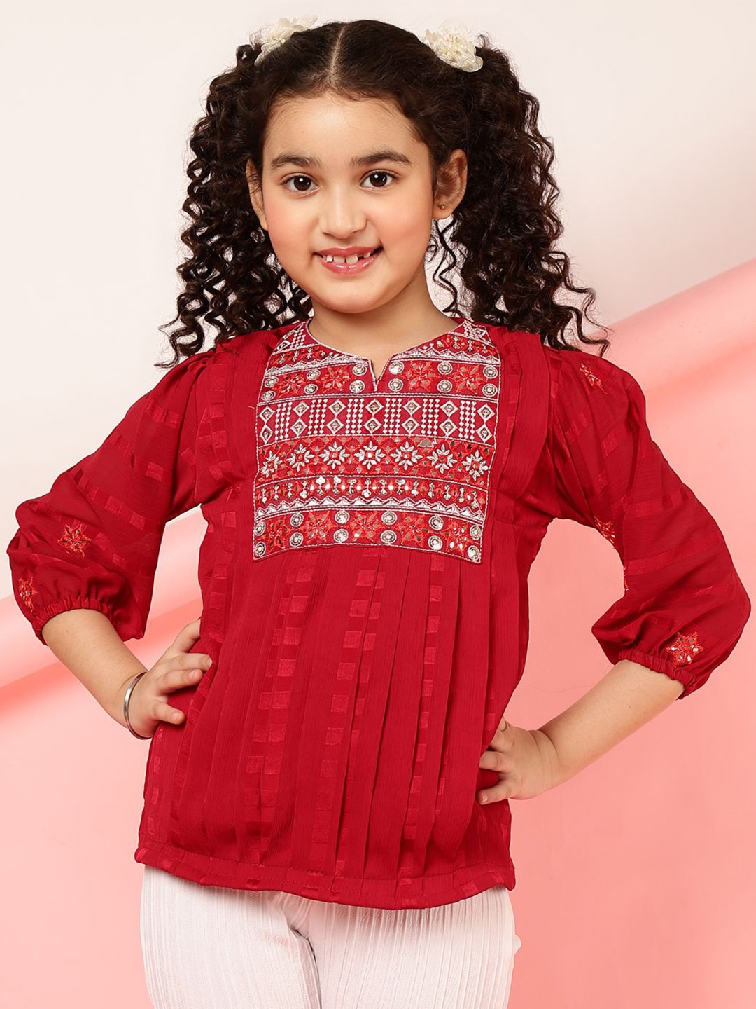 

Ishti Girls Floral Embroidered Top, Maroon