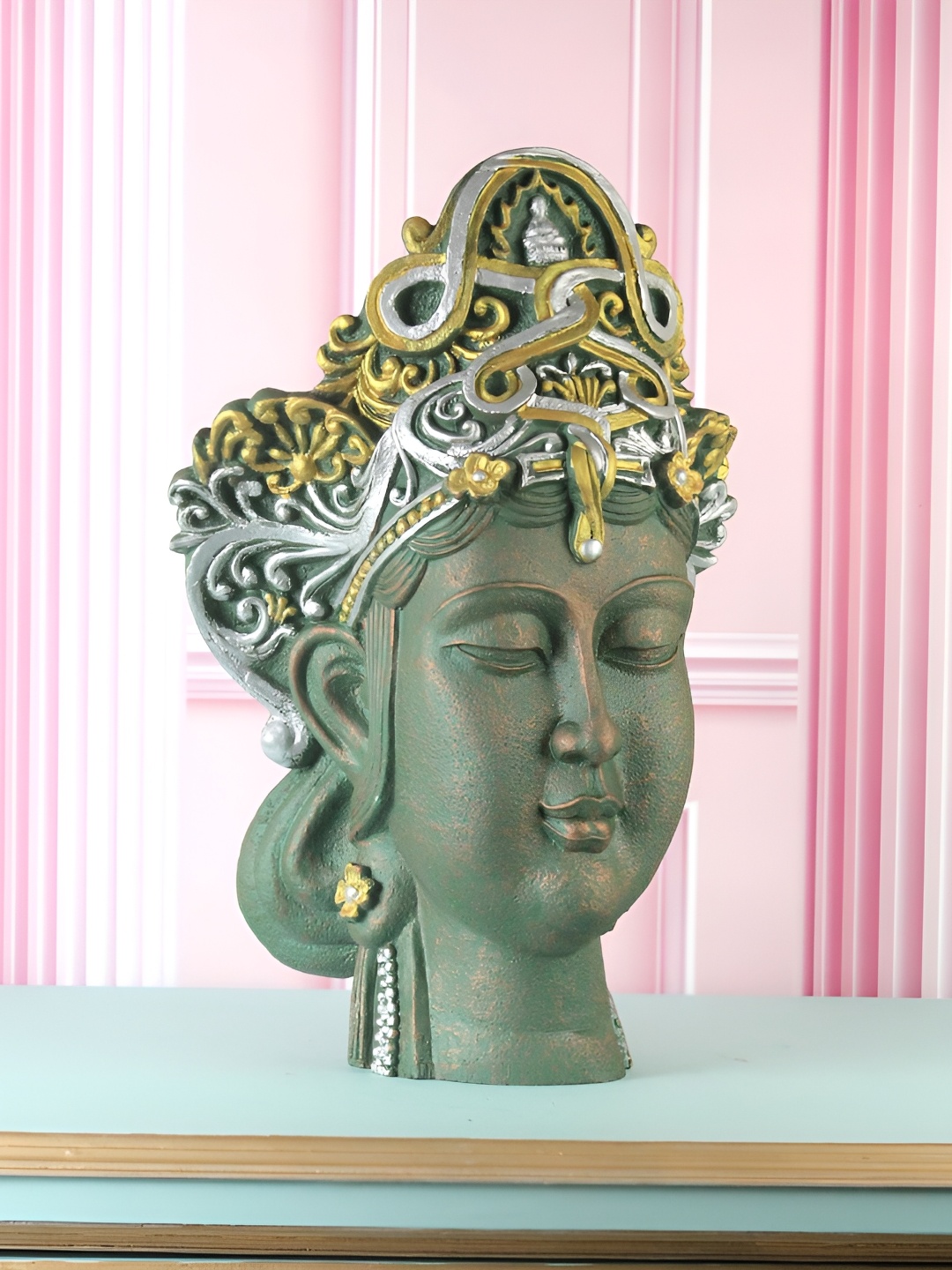 

THE WHITE INK DECOR Green Buddha Figurine Showpiece