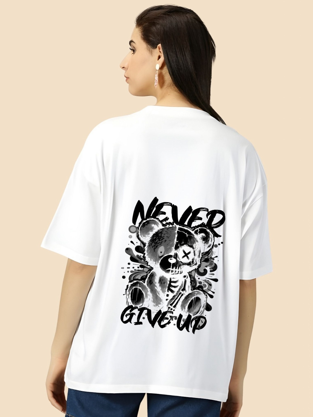 

SZN Women Graphic Printed Round Neck Cotton Oversized T-shirt, White