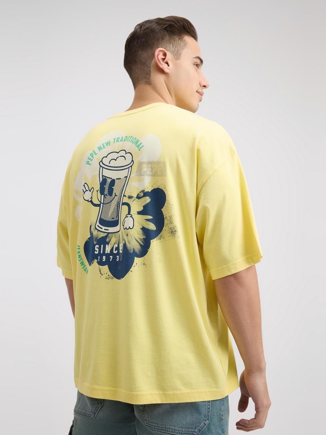 

Pepe Jeans Men Graphic Printed Round Neck Cotton Oversized T-shirt, Yellow