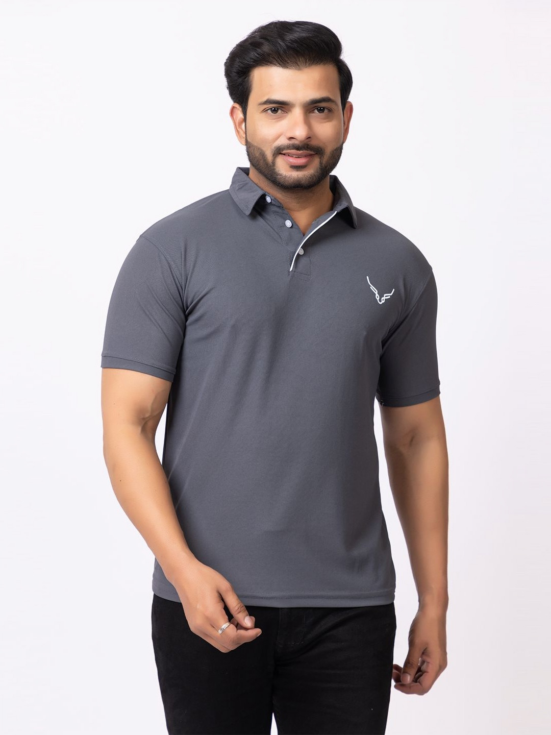 

BUFFARO Men Solid Polo Collar Cotton T-shirt, Grey