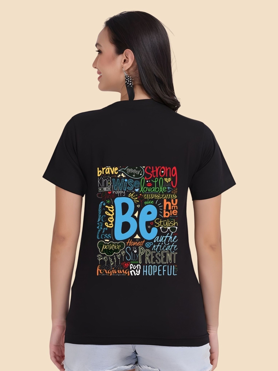

SZN Women Graphic Printed Round Neck Cotton T-shirt, Black