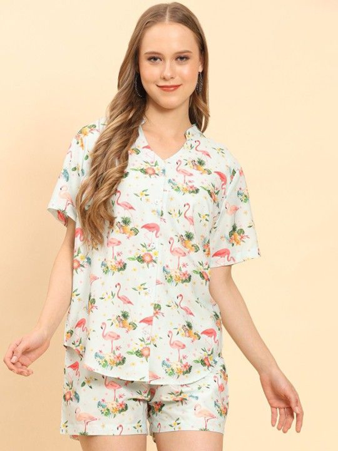 

DressBerry Printed Shirt & Shorts Co-Ords, Cream