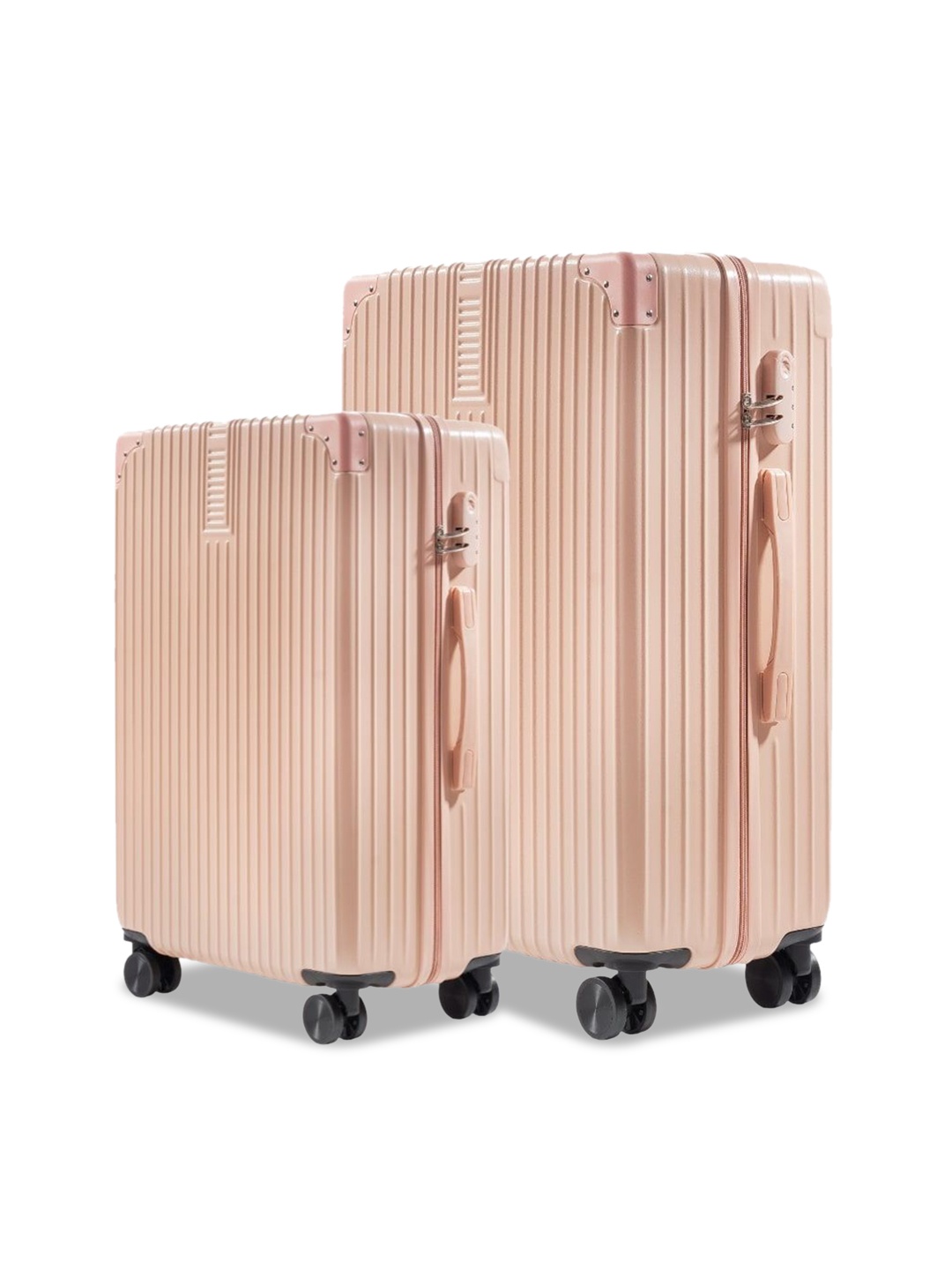 

PYB Set Of 2 Textured Hard-Sided Trolley Bags, Peach