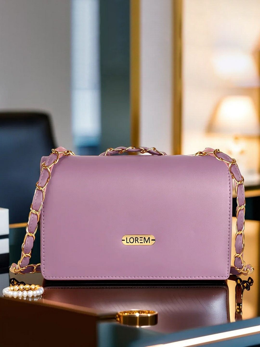 

LOREM Women Solid Structured Leather Sling Bag, Pink