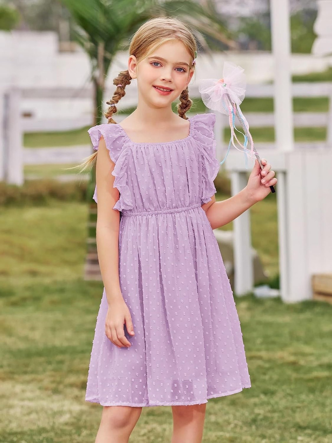 

R Cube Girls Flutter Sleeve Georgette Fit & Flare Dress, Lavender