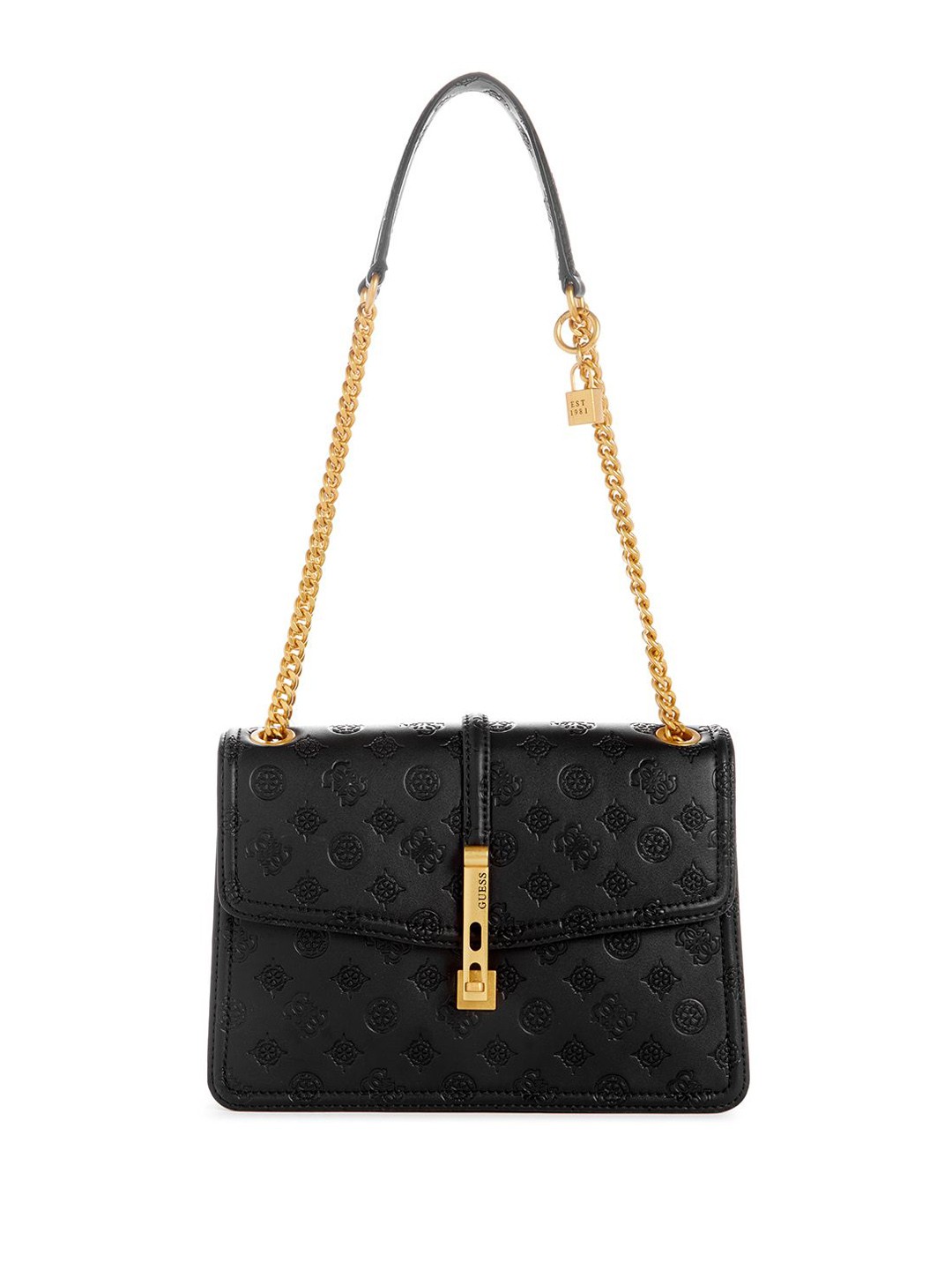 

GUESS Printed PU Bucket Shoulder Bag with Tasselled, Black