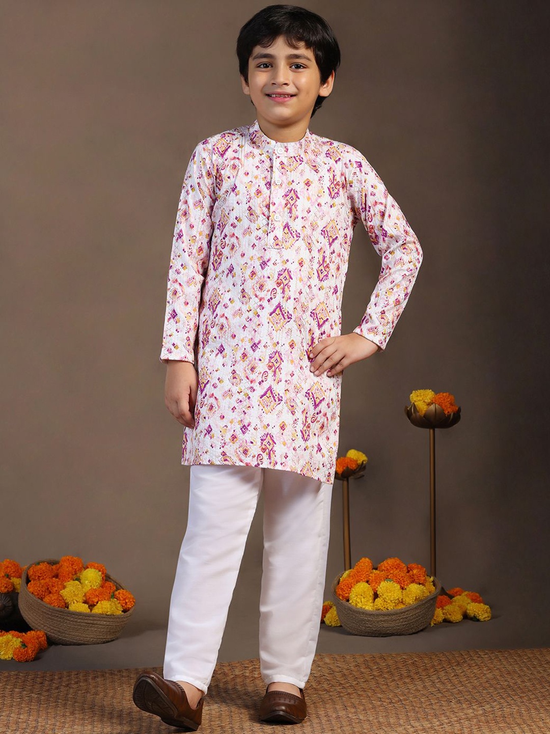 

Sangria Boys Printed Kurta With Pyjama, Red