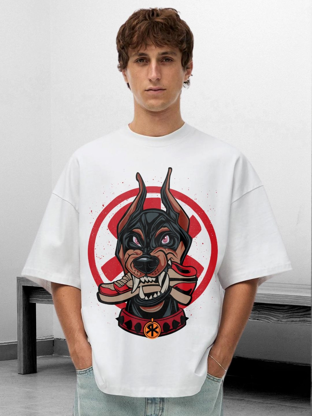 

PRONK Men Graphic Printed Round Neck Cotton Oversized T-shirt, White