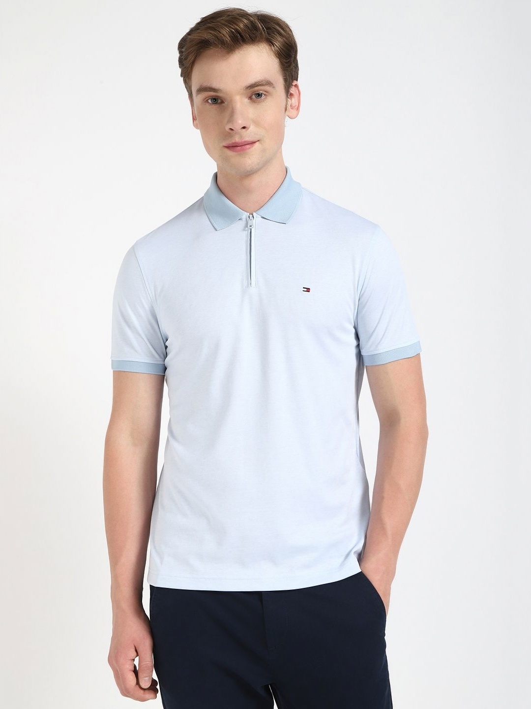

Tommy Hilfiger Men Solid Polo Collar Cotton T-shirt, Blue