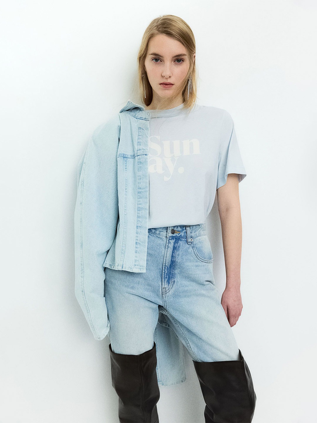 

H&M Printed Cotton T-Shirt, Blue